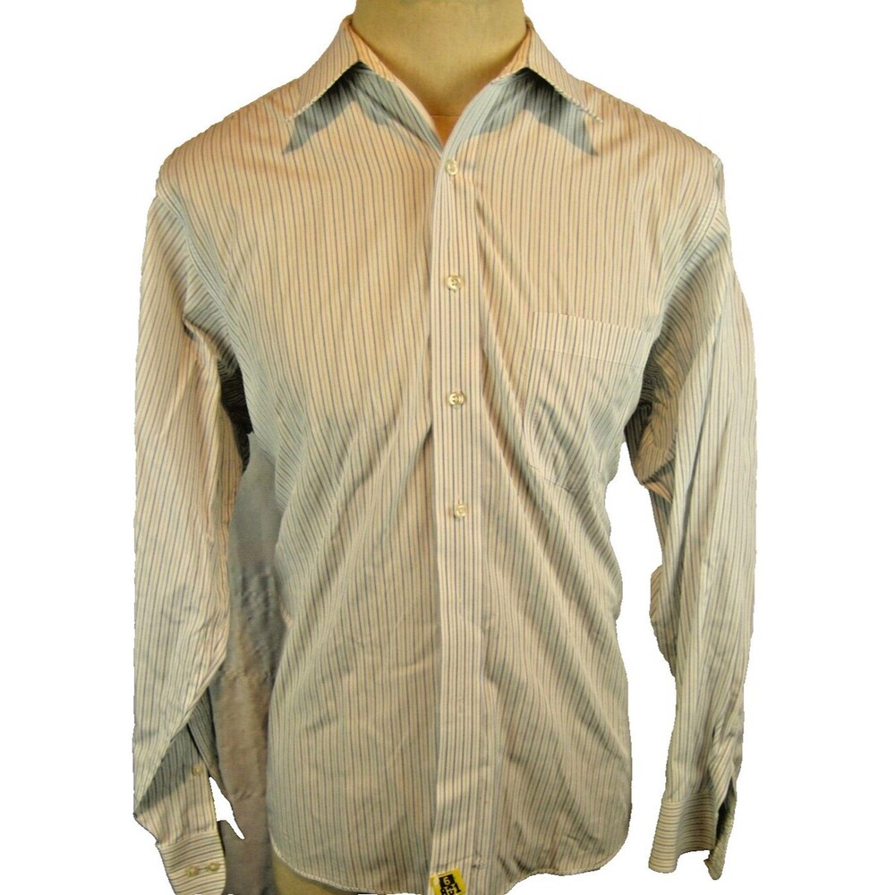 Mens Eagle Blue Stripe LS 100% Cotton Dress Shirt sz 17x34/35